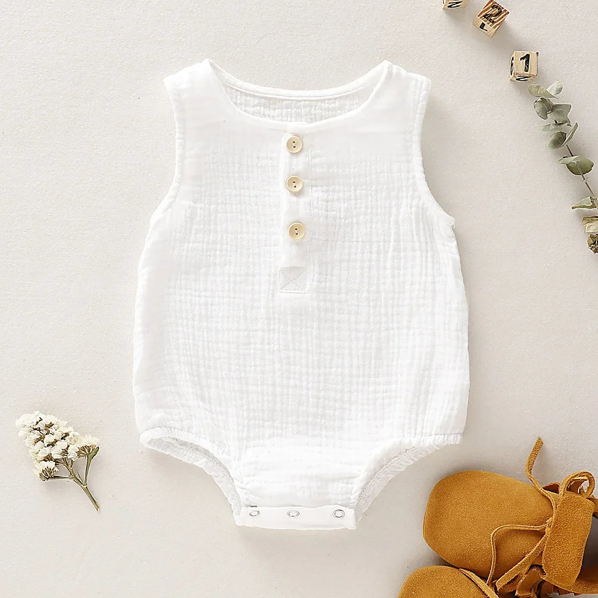 Summer Unisex Baby Romper – Muslin Sleeveless One-Piece