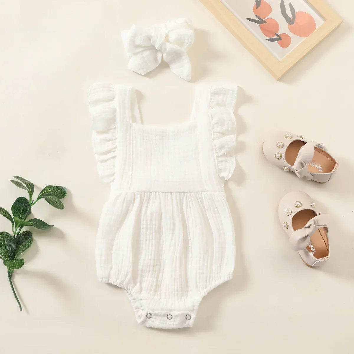 Summer Romper & Headband Set – Muslin Sleeveless One-Piece