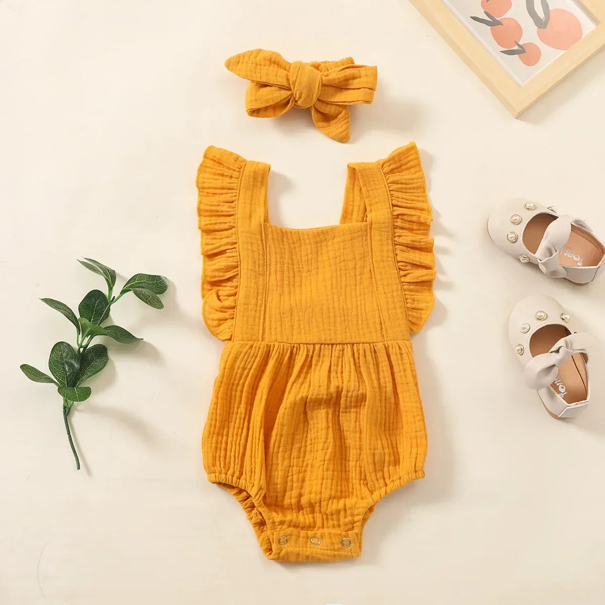 Summer Romper & Headband Set – Muslin Sleeveless One-Piece