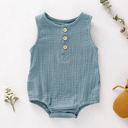 Summer Unisex Baby Romper – Muslin Sleeveless One-Piece