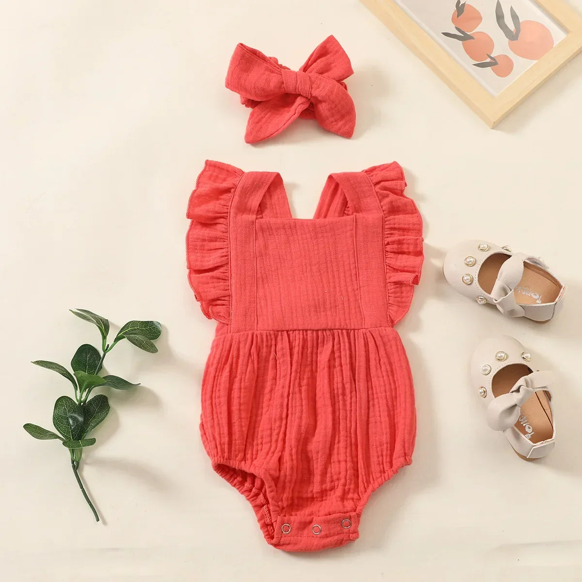 Summer Romper & Headband Set – Muslin Sleeveless One-Piece