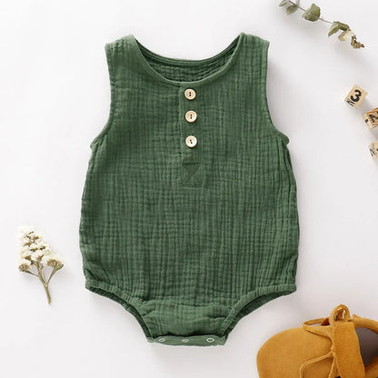 Summer Unisex Baby Romper – Muslin Sleeveless One-Piece