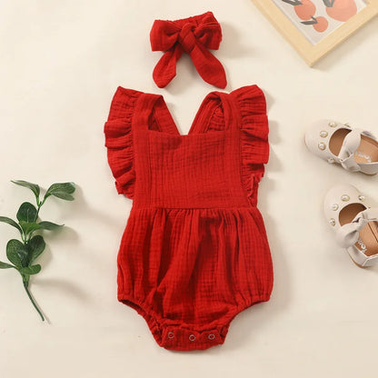 Summer Romper & Headband Set – Muslin Sleeveless One-Piece