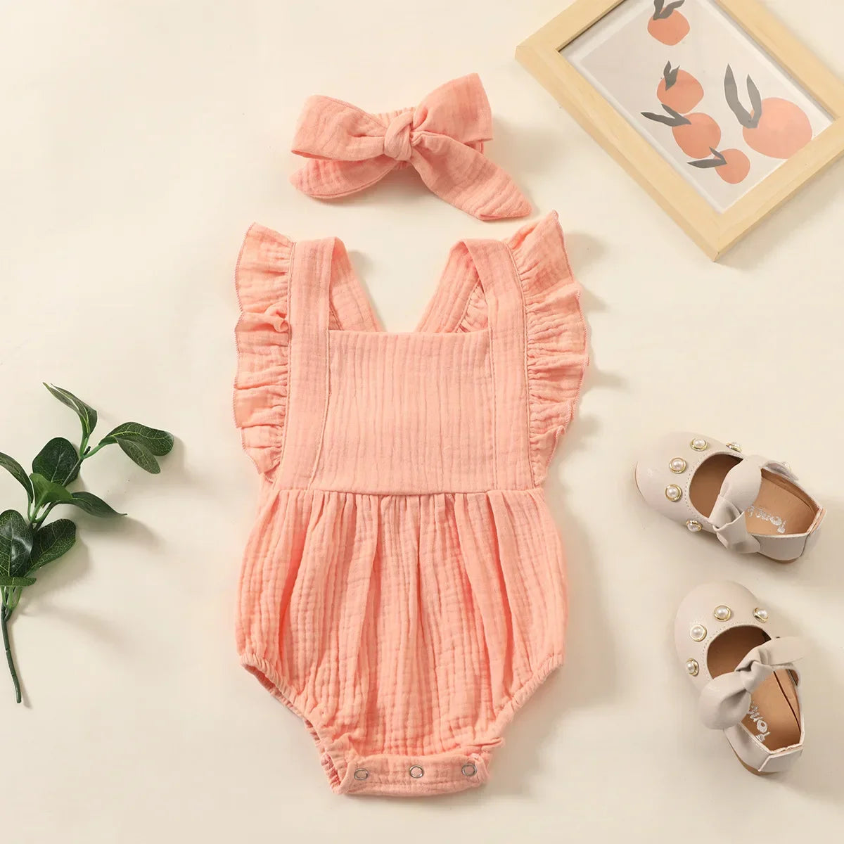 Summer Romper & Headband Set – Muslin Sleeveless One-Piece