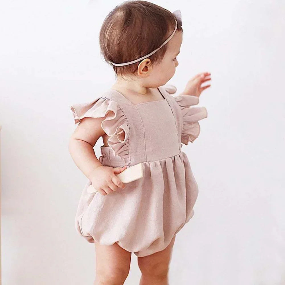 Summer Ruffle Romper – Cotton Linen Sleeveless Outfit