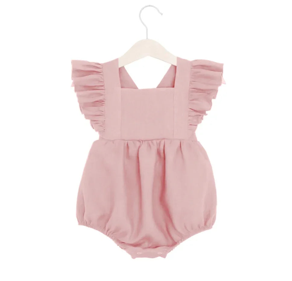 Summer Ruffle Romper – Cotton Linen Sleeveless Outfit