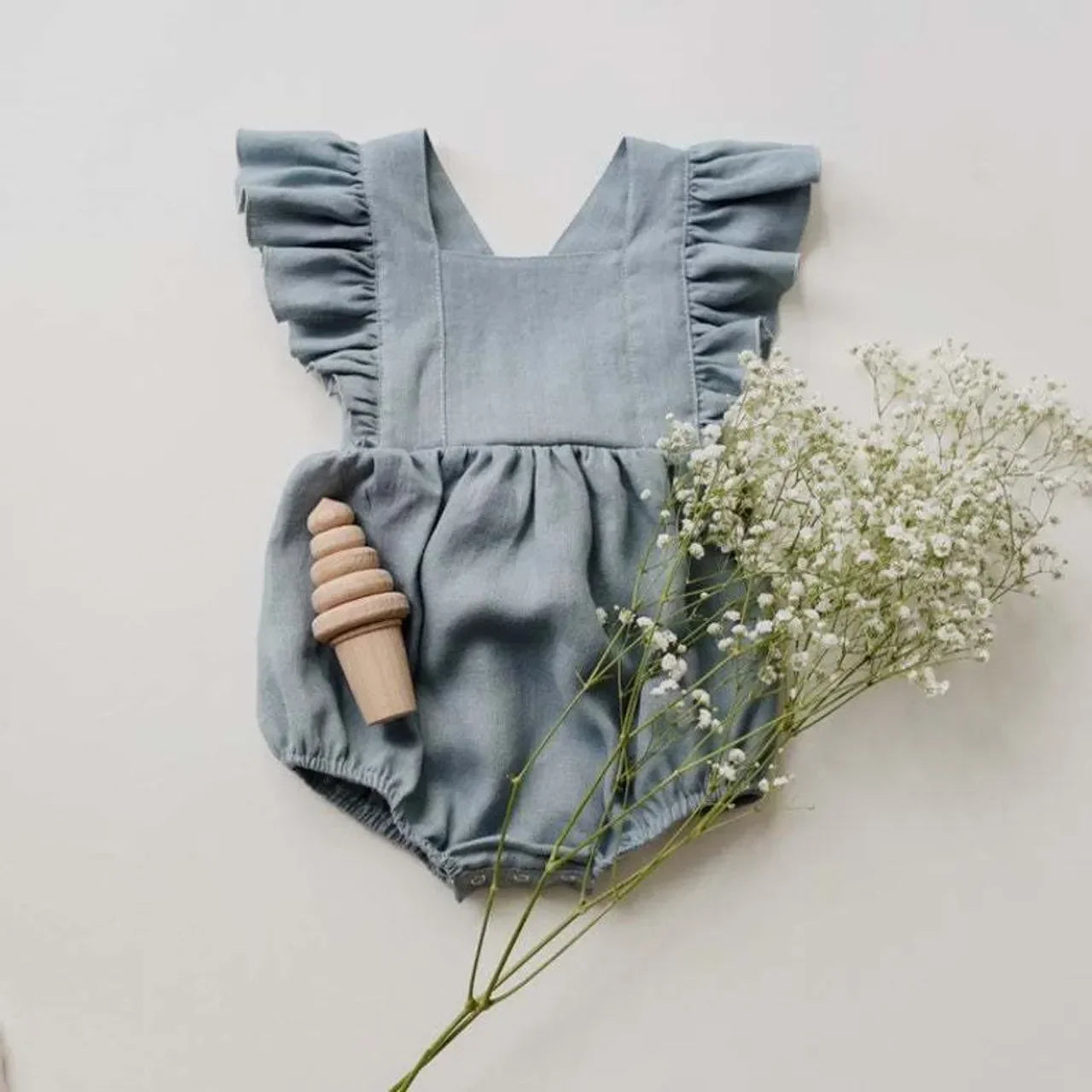 Summer Ruffle Romper – Cotton Linen Sleeveless Outfit